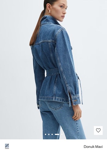 Kadın Mavi Kemerli Denim Ceket - Görsel 3