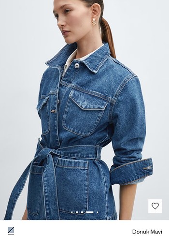 Kadın Mavi Kemerli Denim Ceket - Görsel 4