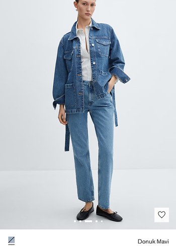 Kadın Mavi Kemerli Denim Ceket - Görsel 2