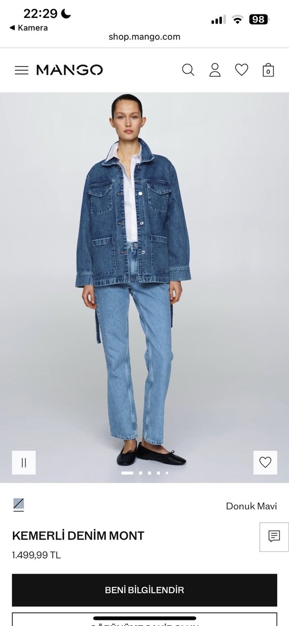 Kadın Mavi Kemerli Denim Ceket - Görsel 5