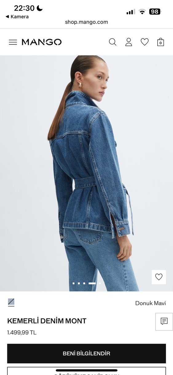 Kadın Mavi Kemerli Denim Ceket - Görsel 3