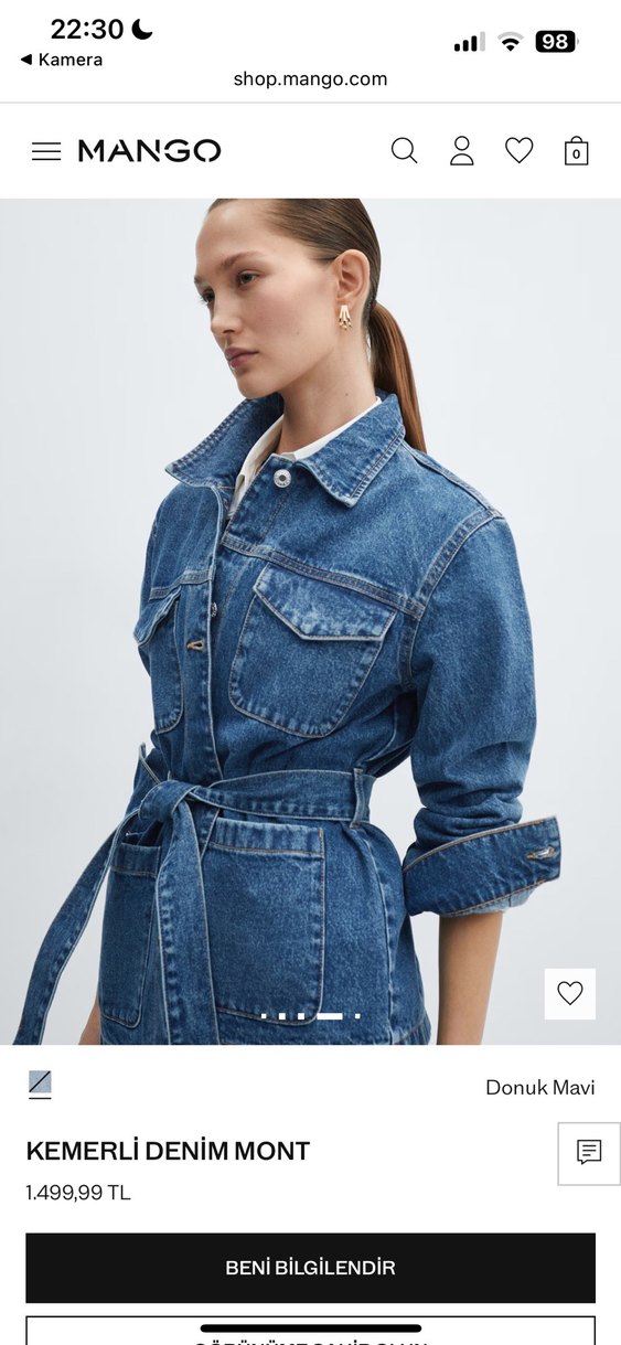 Kadın Mavi Kemerli Denim Ceket - Görsel 4