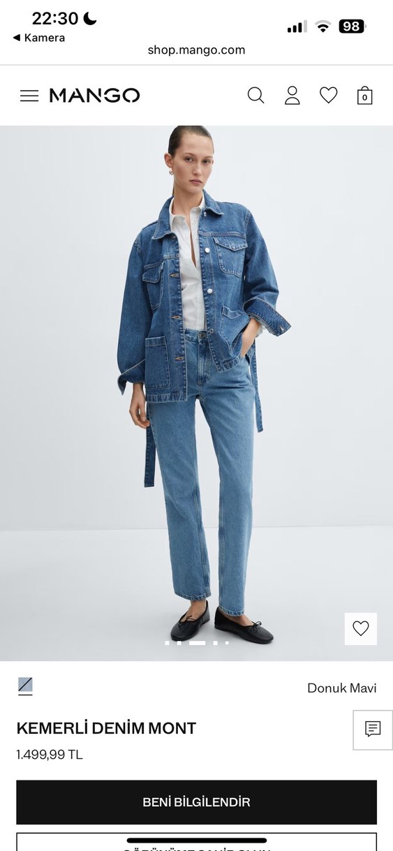 Kadın Mavi Kemerli Denim Ceket - Görsel 2