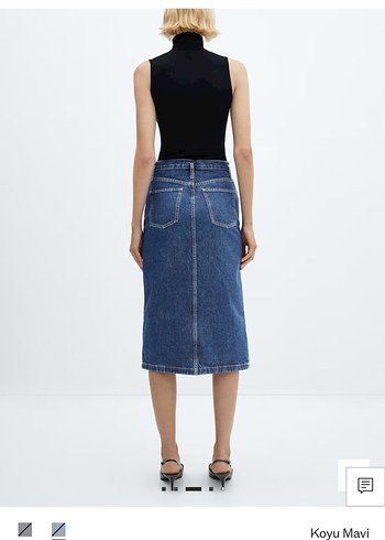 Koyu Mavi Kadın Midi Kot Etek - Görsel 3