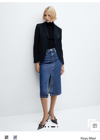 Koyu Mavi Kadın Midi Kot Etek - Görsel 5