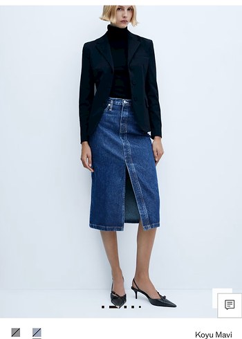 Koyu Mavi Kadın Midi Kot Etek - Görsel 2
