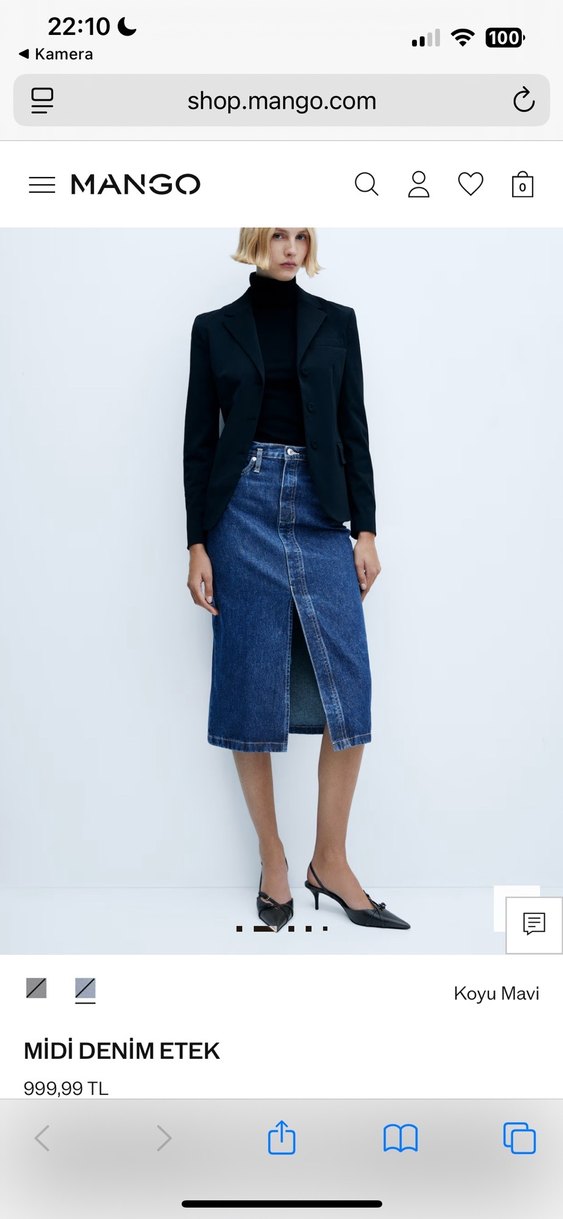 Koyu Mavi Kadın Midi Kot Etek - Görsel 2