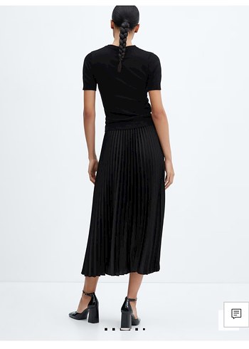 Kadın Siyah Piliseli Midi Etek - Görsel 2