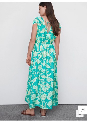 Bohem Stil V Yakalı Turkuaz Uzun Elbise - Görsel 3
