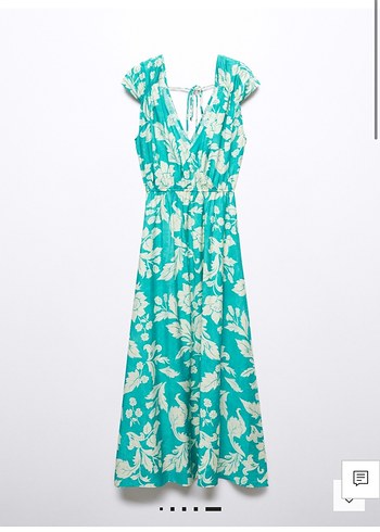 Bohem Stil V Yakalı Turkuaz Uzun Elbise - Görsel 5