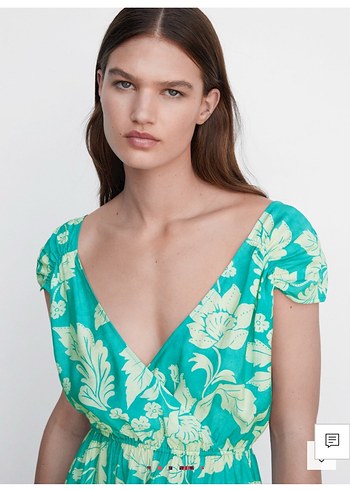 Bohem Stil V Yakalı Turkuaz Uzun Elbise - Görsel 4