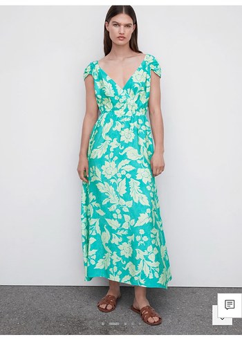 Bohem Stil V Yakalı Turkuaz Uzun Elbise - Görsel 2