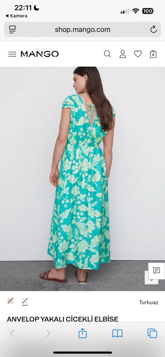 Bohem Stil V Yakalı Turkuaz Uzun Elbise - Görsel 3