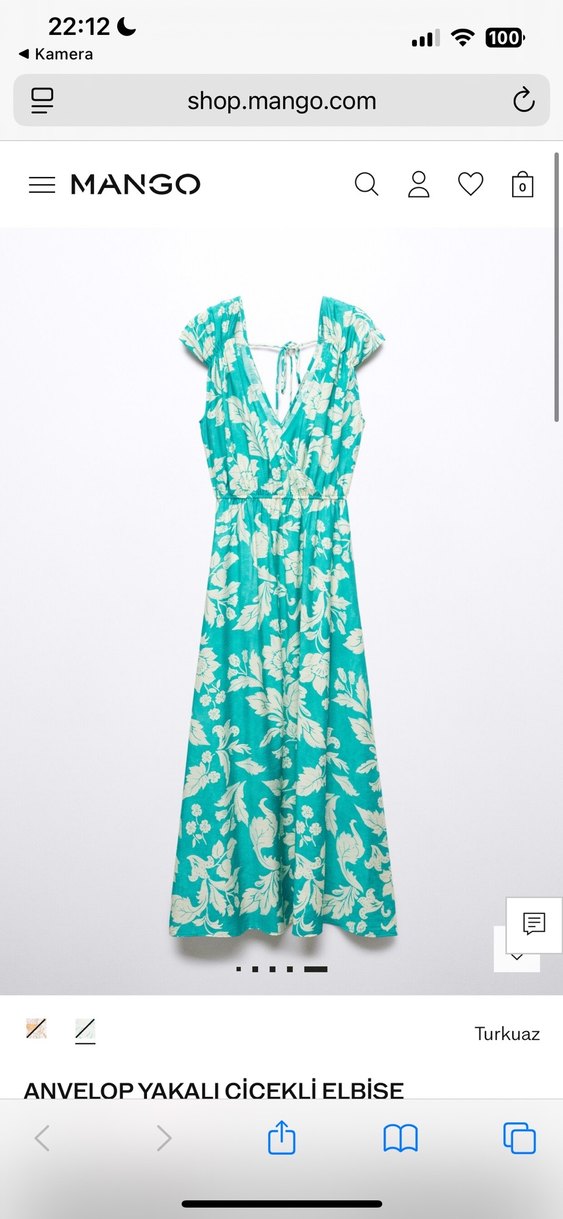 Bohem Stil V Yakalı Turkuaz Uzun Elbise - Görsel 5