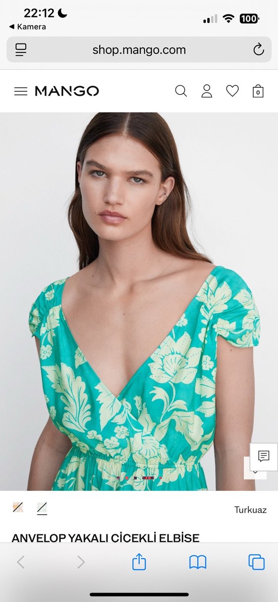 Bohem Stil V Yakalı Turkuaz Uzun Elbise - Görsel 4