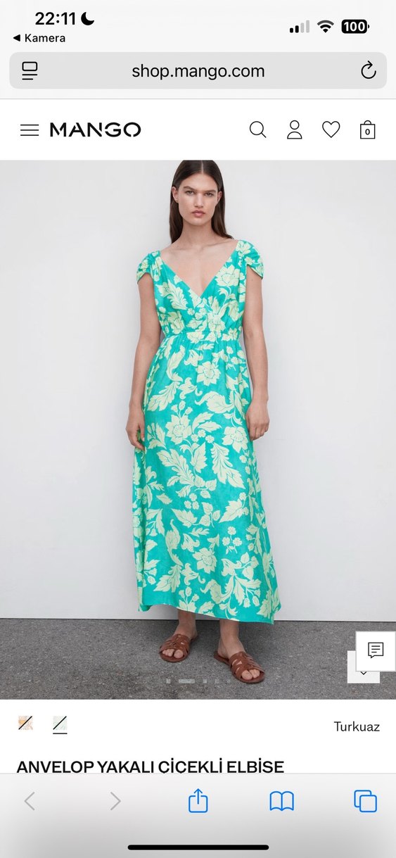 Bohem Stil V Yakalı Turkuaz Uzun Elbise - Görsel 2