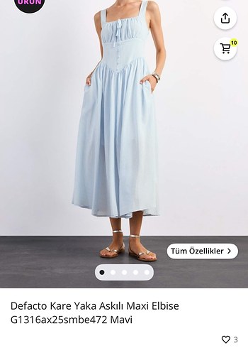 Mavi Çizgili Pamuklu Uzun Elbise - Görsel 2