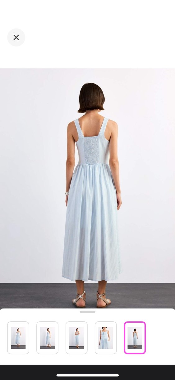 Mavi Çizgili Pamuklu Uzun Elbise - Görsel 3