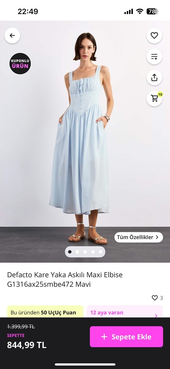 Mavi Çizgili Pamuklu Uzun Elbise - Görsel 2