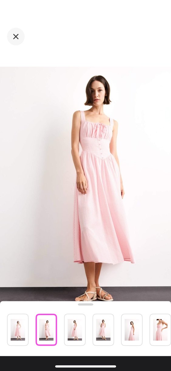 Pembe Çizgili Midi Pamuk Elbise - Görsel 3