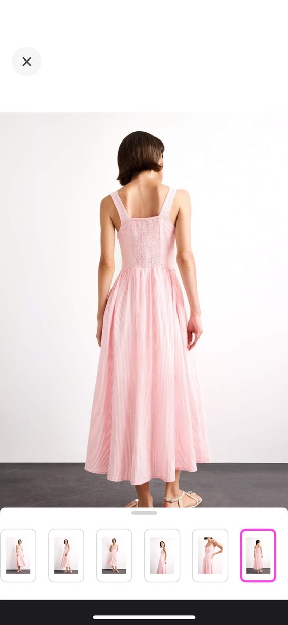 Pembe Çizgili Midi Pamuk Elbise - Görsel 4