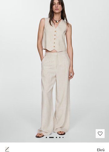 Kadın Keten Bej Midi Kumaş Pantolon - Görsel 2
