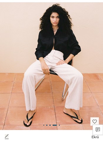 Kadın Keten Bej Midi Kumaş Pantolon - Görsel 6