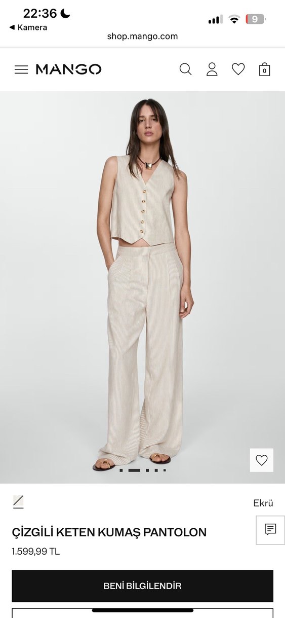 Kadın Keten Bej Midi Kumaş Pantolon - Görsel 2