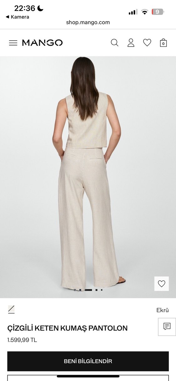 Kadın Keten Bej Midi Kumaş Pantolon - Görsel 3