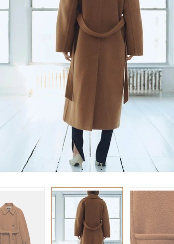 MANGO Kemerli Yün Palto - Görsel 4