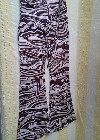 Kahverengi Bağcıklı Batik Desenli Kadın Pantolon - Görsel 2