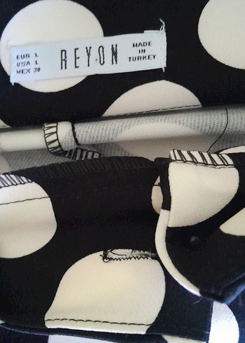 Düğmeli Siyah Beyaz Puantiyeli Kadın Pantolon - Görsel 3