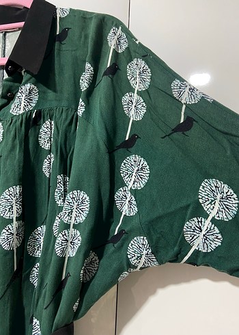 Uzun Kollu Yeşil Baskılı Kadın Elbise - Görsel 4