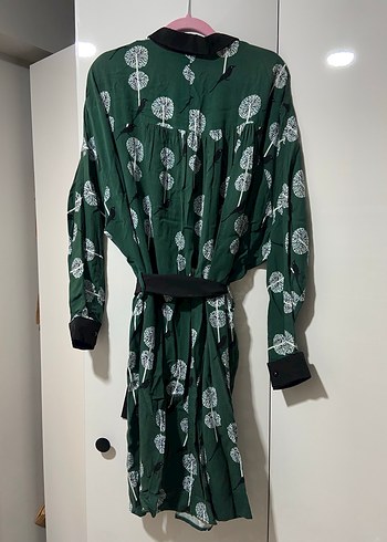 Uzun Kollu Yeşil Baskılı Kadın Elbise - Görsel 2
