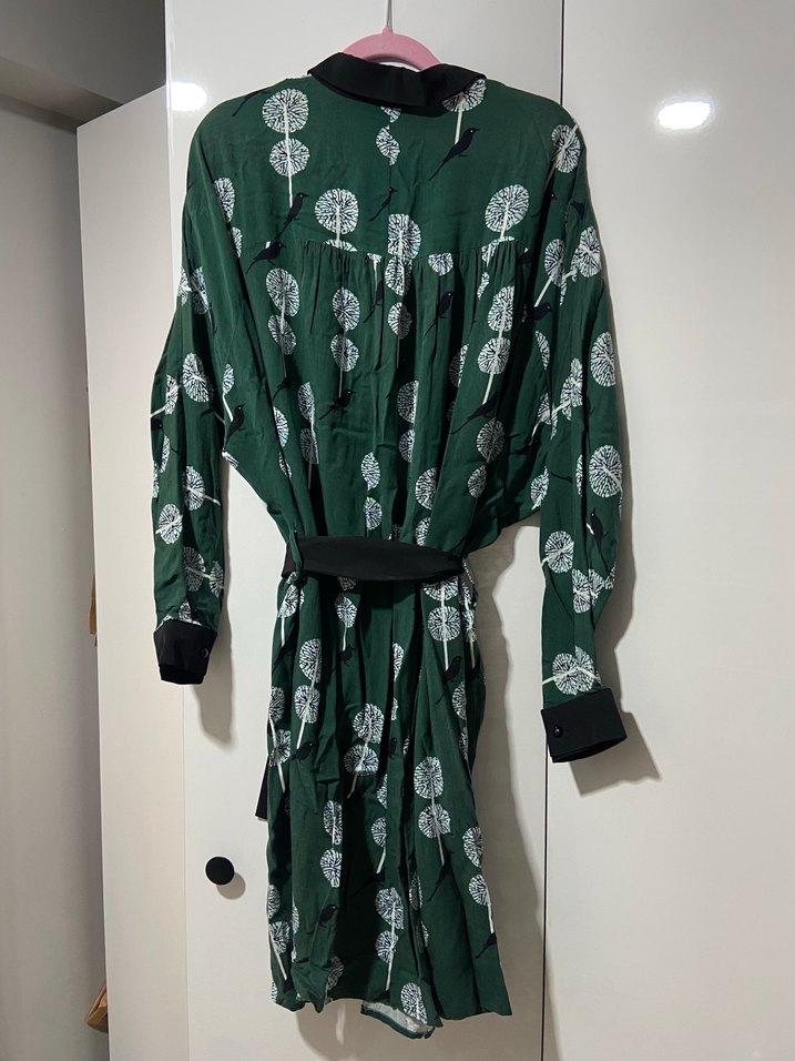 Uzun Kollu Yeşil Baskılı Kadın Elbise - Görsel 2