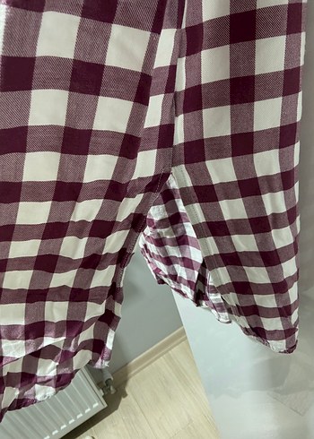 Pembe Ekoseli Kadın Uzun Salaş Gömlek Elbise - Görsel 4