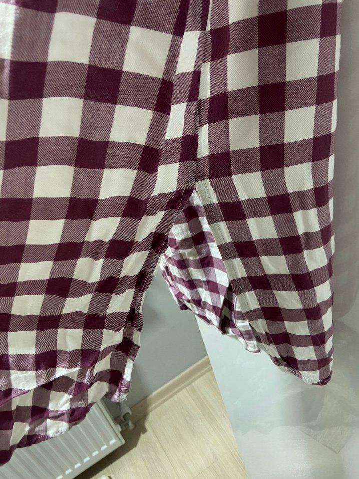 Pembe Ekoseli Kadın Uzun Salaş Gömlek Elbise - Görsel 4