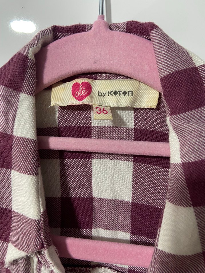 Pembe Ekoseli Kadın Uzun Salaş Gömlek Elbise - Görsel 3