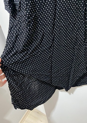 Uzun Kollu Siyah Puantiyeli Salaş Elbise - Görsel 2