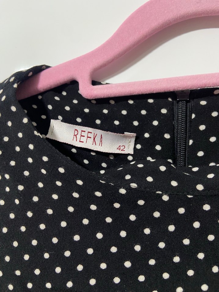 Uzun Kollu Siyah Puantiyeli Salaş Elbise - Görsel 4