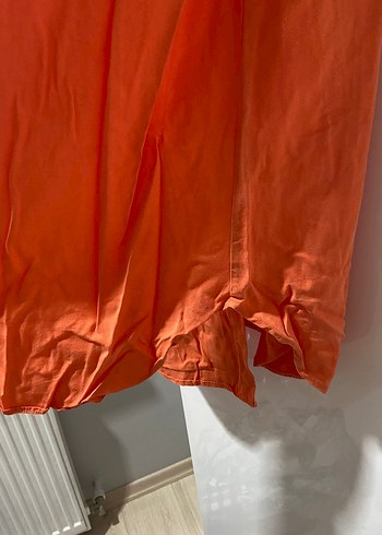 Uzun Turuncu Tencel Kadın Gömlek - Görsel 3