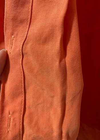 Uzun Turuncu Tencel Kadın Gömlek - Görsel 4