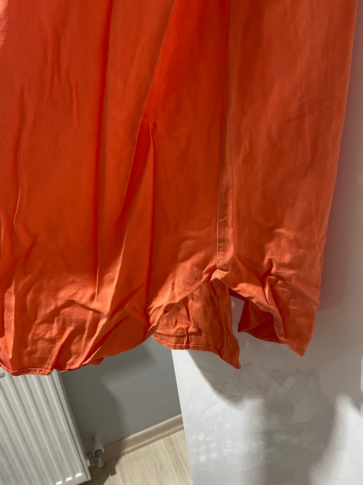 Uzun Turuncu Tencel Kadın Gömlek - Görsel 3