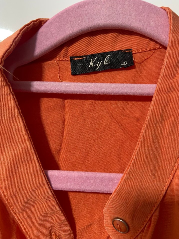 Uzun Turuncu Tencel Kadın Gömlek - Görsel 5