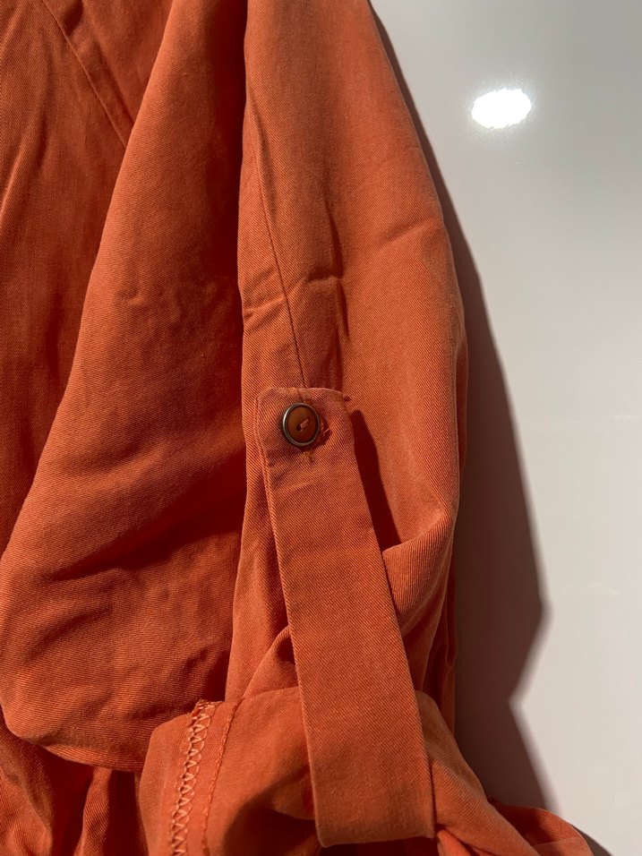 Uzun Turuncu Tencel Kadın Gömlek - Görsel 2