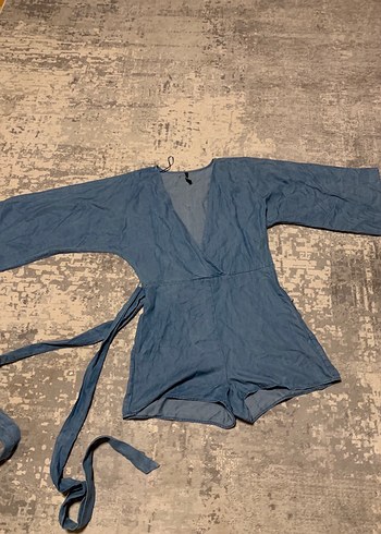 Kadın Mavi Kot Bohem Kısa Tulum - Görsel 3