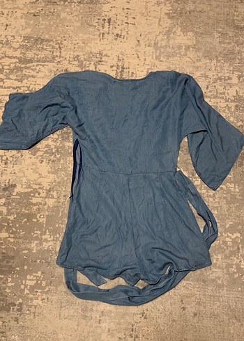 Kadın Mavi Kot Bohem Kısa Tulum - Görsel 5