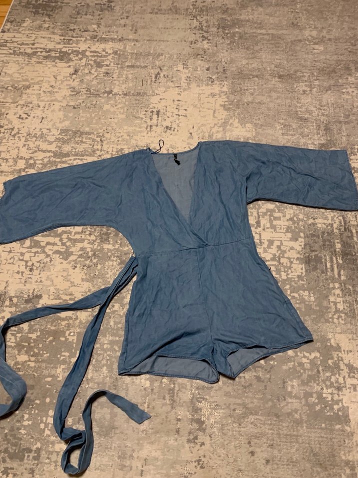 Kadın Mavi Kot Bohem Kısa Tulum - Görsel 3