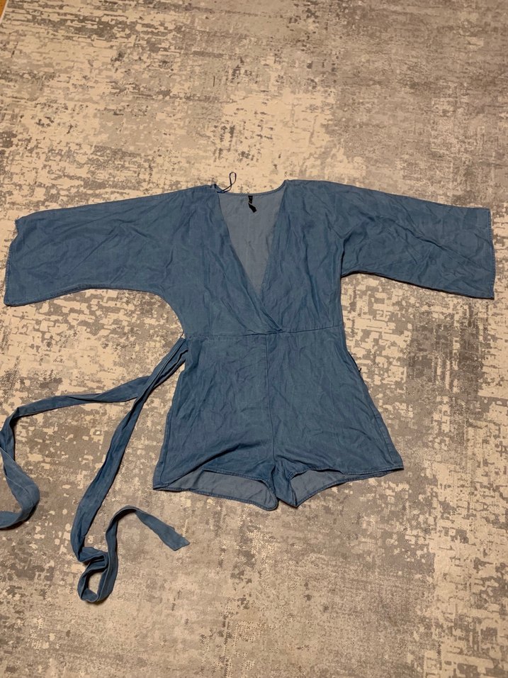 Kadın Mavi Kot Bohem Kısa Tulum - Görsel 2