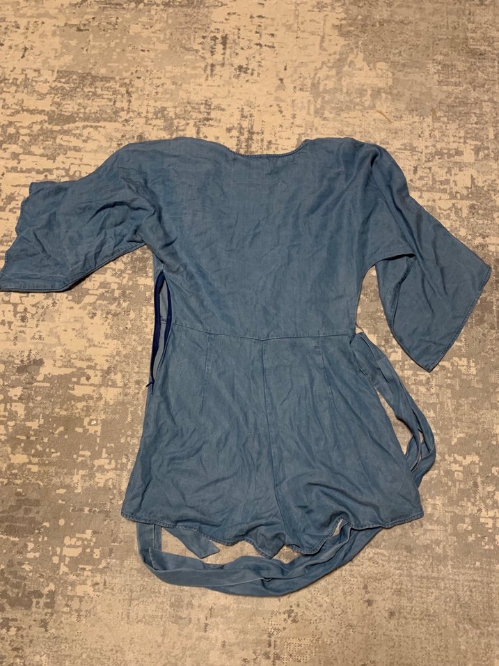 Kadın Mavi Kot Bohem Kısa Tulum - Görsel 5